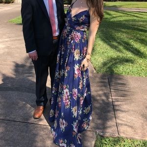 Lulus navy blue floral wrap maxi dress, size S